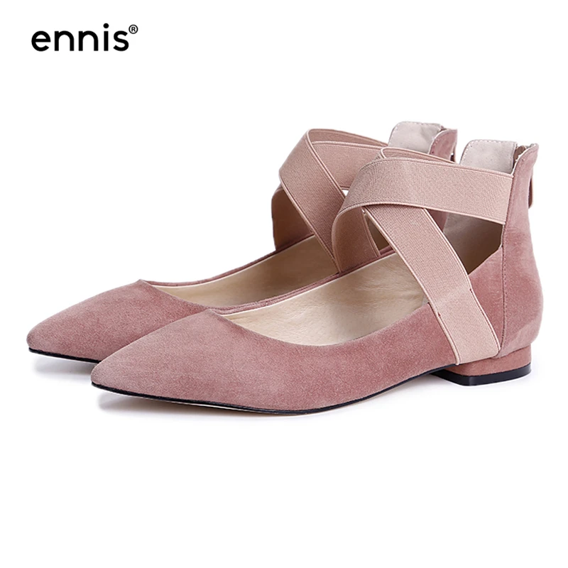 

ENNIS Brand Pointed Toe Women Ballet Flats Suede Leather Gladiator European Loafers High Quality Zip Up Fashion Moccasins C713