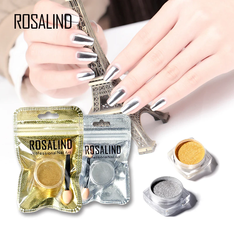 

Rosalind Gold Silver Set Nail Magic Mirror Chrome Powder Sponge Stick Dust Nail Polish Need Black Gel-Lacquer Need Black Varnish