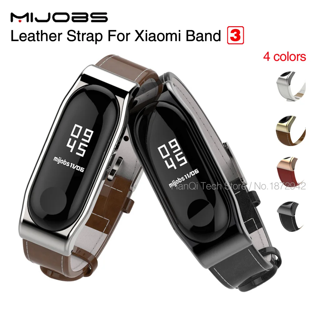 Mijobs для Xiaomi mi band 3 ремешок на запястье ремень из натуральной кожи браслет Mi Band