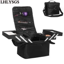 LHLYSGS Brand Women Beauty Professional Cosmetic Case Large Multilayer Clapboard Organizer Makeup Tattoos Nail Art Tool Bin Bag