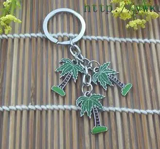 

Vintage Silver Green 3 Coconut Tree Keychain For Keys Car Bag Key Ring Handbag Couple Key Chains Gifts Crafts Accessories DIY