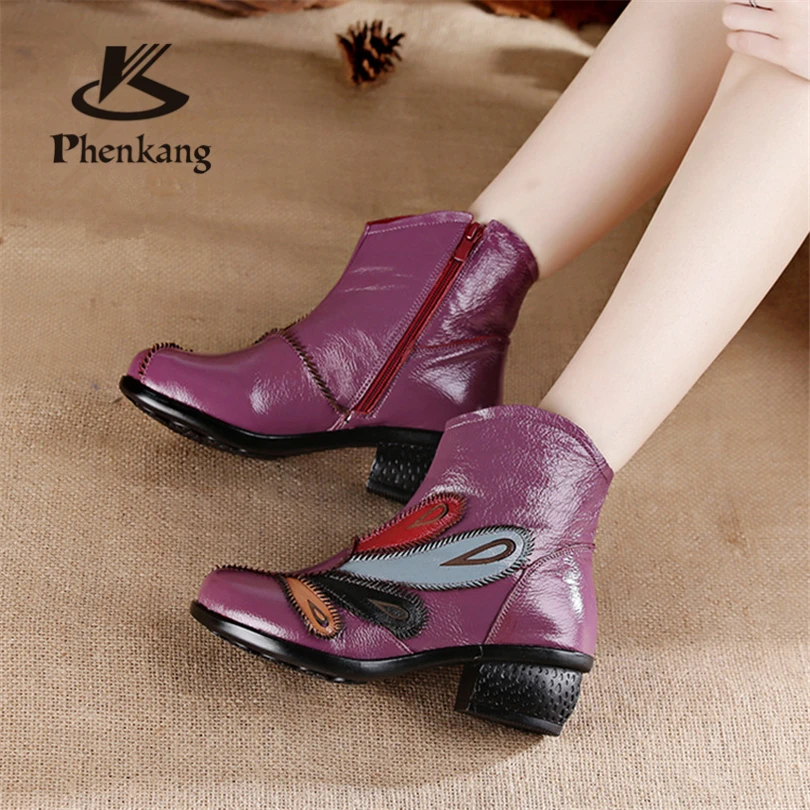 Herbst 2018 Purple Schwarz Winter Zipper Stiefeletten Casual Martin Leder Echtem Stiefel black Pelz Handgemachte Kurze Weichen Mutter Frauen Seite Aus waqUwT