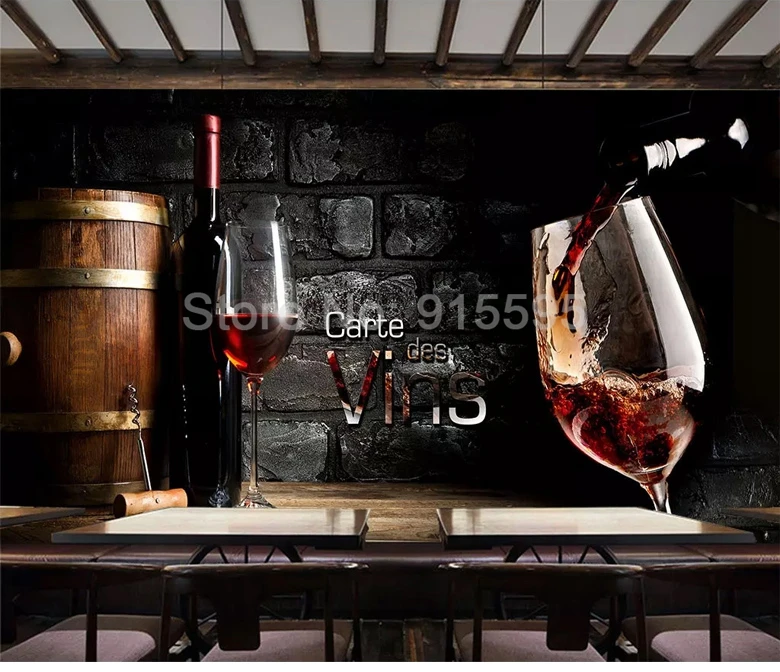 Пользовательские 3D обои в европейском стиле ретро красное вино кирпичная стена фон настенная живопись западный ресторан бар винный Декор Фреска