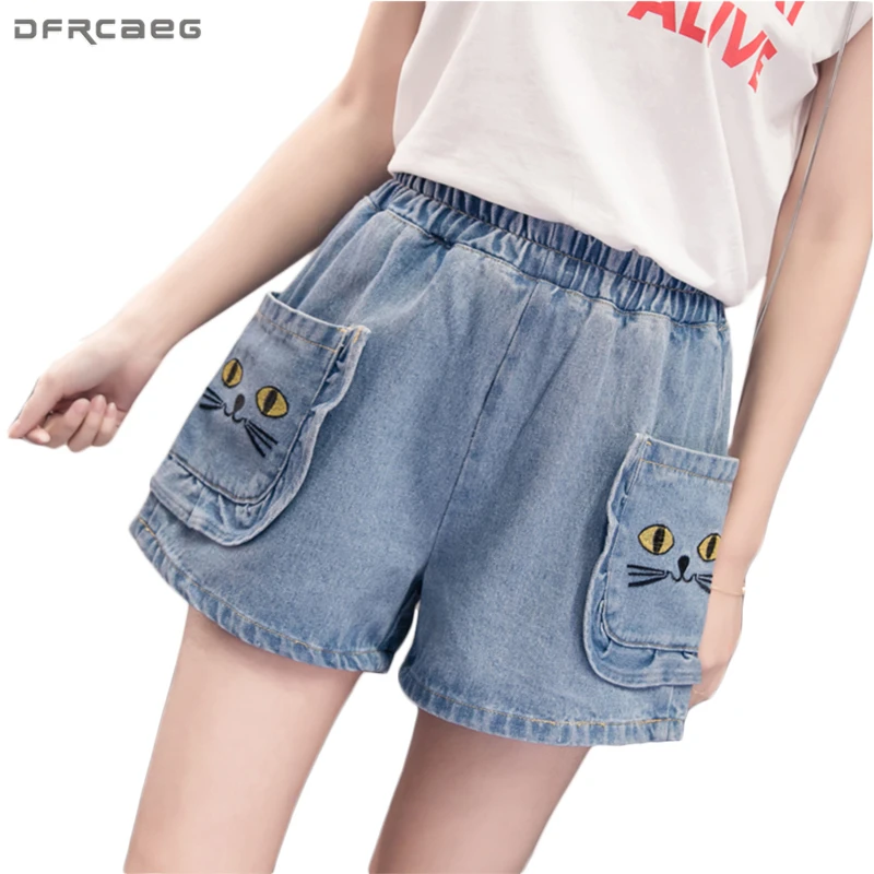 

Plus Size Women Denim Shorts 2018 New Summer Spring Cotton Basic Girl Short Jeans Feminino Stretch Waist Big Pockets Bermudas