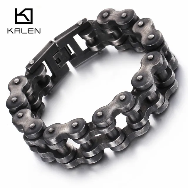 Kalen New Brushed Bike Chain Bracelet 23cm Oxidized Dark Bicycle Kalen New Brushed Bike Chain Bracelet 23cm Oxidized Dark Bicycle Men Fashion Male 316l