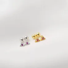 Серьги из стерлингового серебра 925 пробы, Модный Циркон, треугольный винт Сережка-гвоздик, кости, гвозди, дикий простой тренд, женский серебряный драгоценный камень
