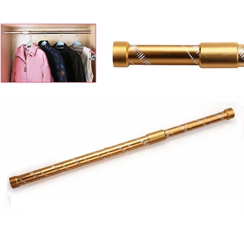 

golden color Aluminium alloy carved telescopic wardrobe hanging rod minimum adjust length 55cm maximum length 100cm easy install
