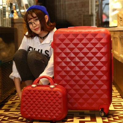14+ 24 дюймов женский чемодан Спиннер для девочек чемодан на колесиках сумка на колесиках для путешествий Чехол с твердой стороной бриллиантовый плед - Цвет: Red Suitcase