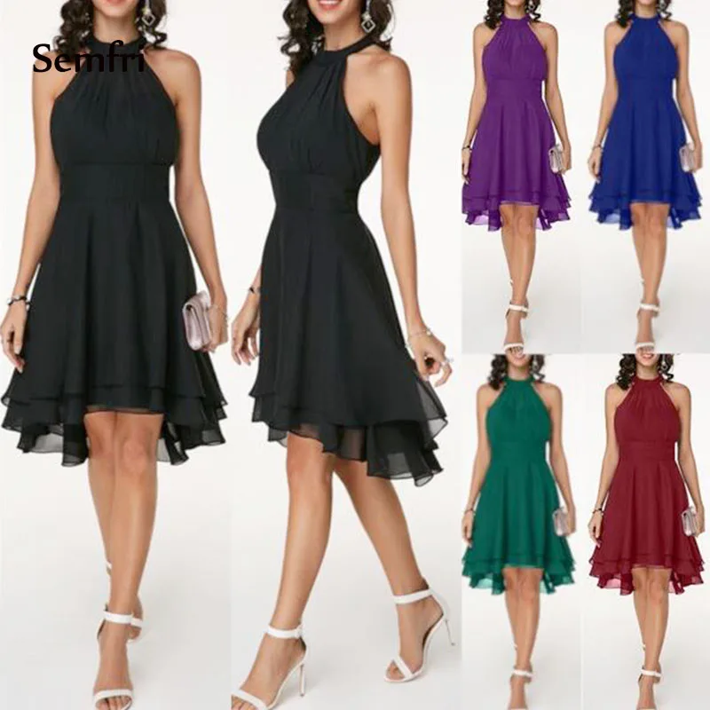 

Semfri Black Dress Woman Chiffon Sleeveless Halter Dress Elgant Summer Night Short Party Dresses Streetwear Plus Size 5xl