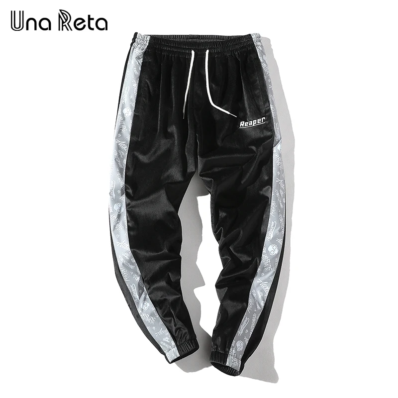 

Una Reta Hip-hop Pants Mens New Fashion Fitness pants Men Casual Sweatpants Gold velvet Side print Trousers Streetwear pants
