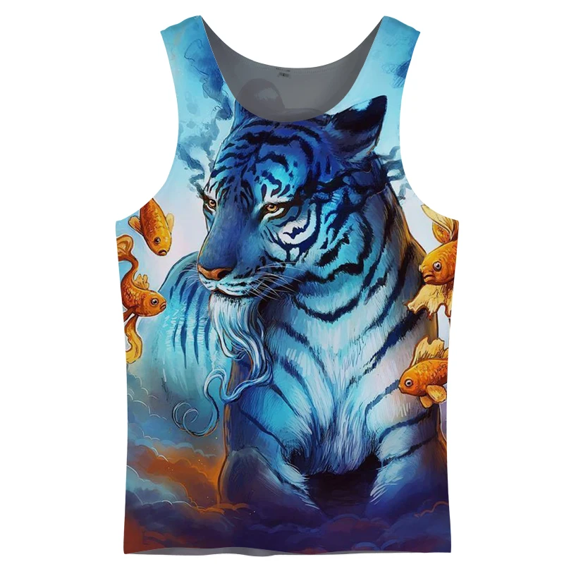 

Cloudstyle New Fashion Tanks Animals Tiger Tanks Attire Vibrant Vest Men's Outwear Summer Harajuku Style 3D Vest Plus Size 5XL