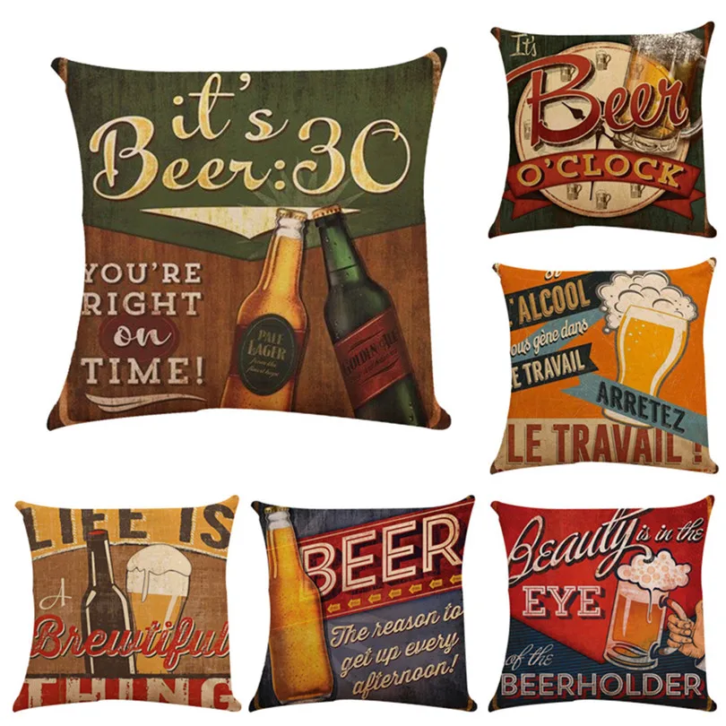 Beer Letter Flax European Style Mixed Cushion Cover Sofa Bed Seat Case Decoration gift Cushion Covers Home Decor #4A15 (5)