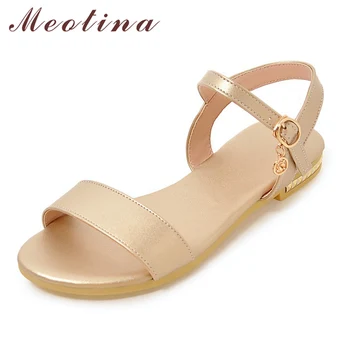 

Meotina Shoes Women 2018 Summer Sandals Flat Sandals Open Toe Buckle Causal Ladies Shoes Fashion Women Flats Gold Sliver 9 10