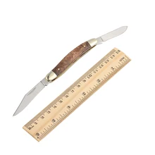 Мини-нож с двойным лезвием из 440 стали, складной нож, карманный походный тактический нож для выживания, медная+ деревянная ручка