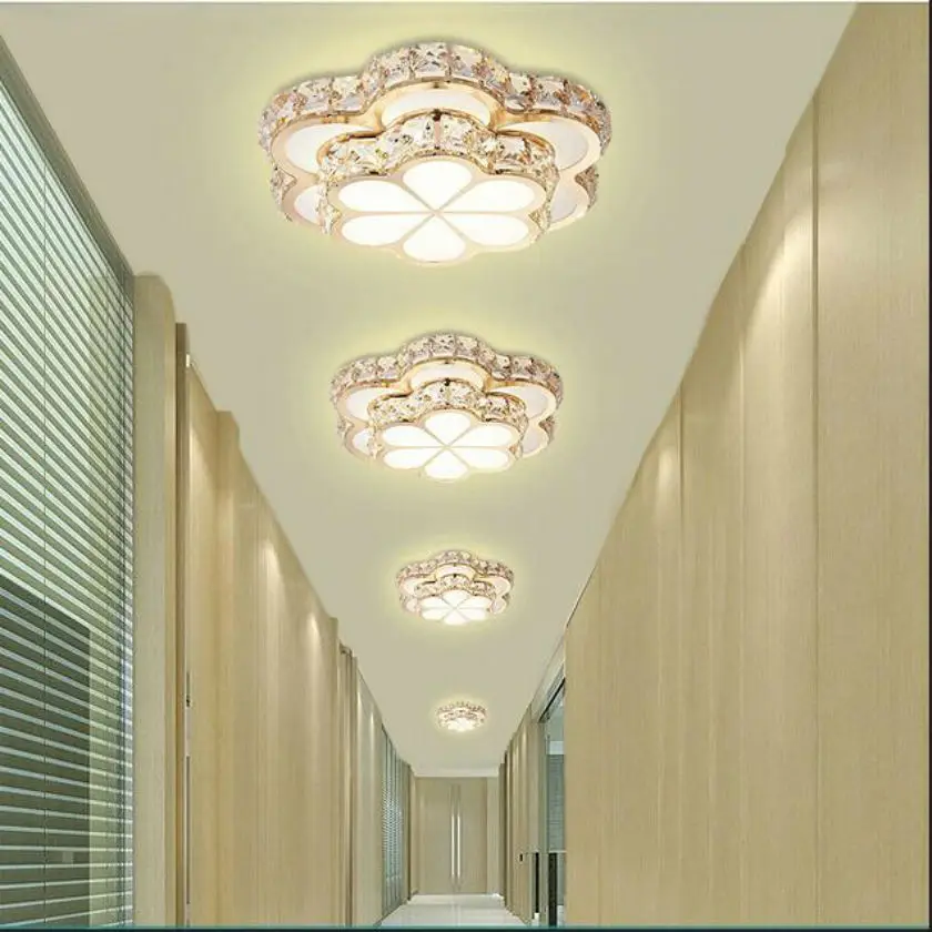 Flores LED Luces de techo lámpara de techo de cristal oro pasillo Lámparas lustre acrílico luminaria para dormitorio luz iluminacion