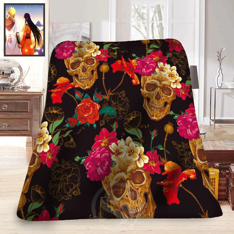 

Hot sale Fashion Blanket Flowers Sugar Skull Printed Soft Fleece Blanket comfortable Blanket Sofa Blanket