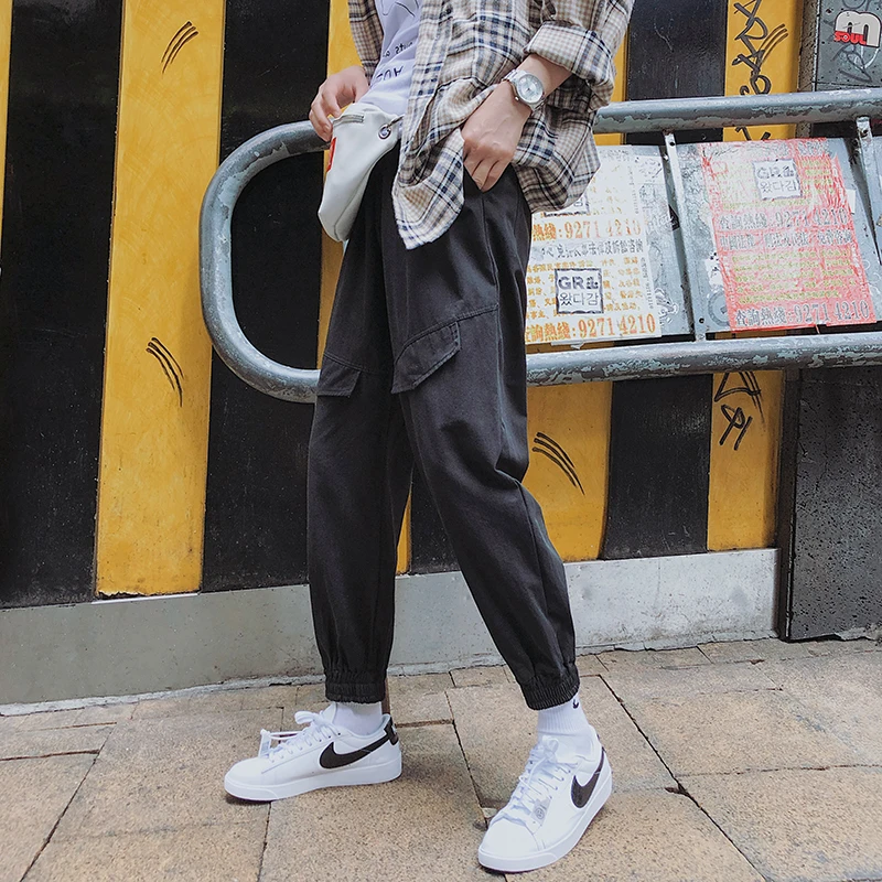 

Fashion Casual Men's Trousers Autumn New M-2XL Solid Color Loose Beam Pants Black Army Green Personality Youth Popular