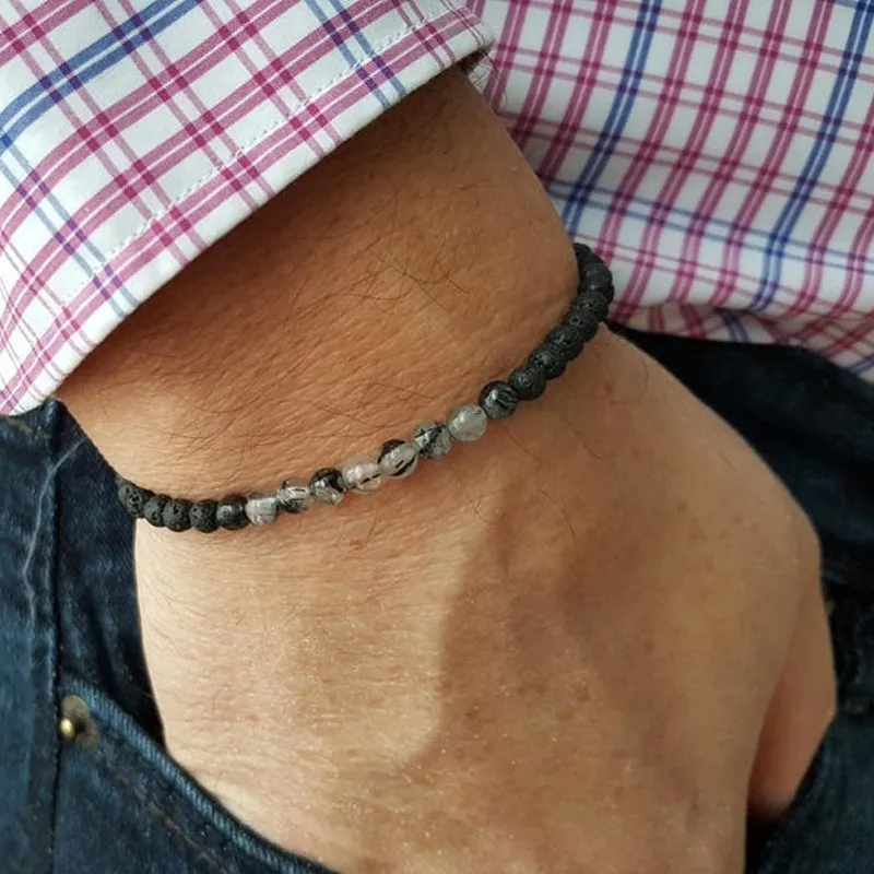 

New Fashion Men beads bracelet Trendy 4mm black Lava Natural Stone diy charms Bracelets Men Women loves couples Jewelry Pulseras