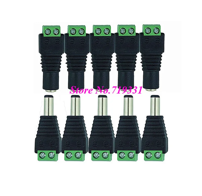 

DC12V 5pcs Male + 5pcs Female 2.1x5.5MM DC Power Plug Jack Adapter Connector Plug for CCTV Single Color LED Strip Light
