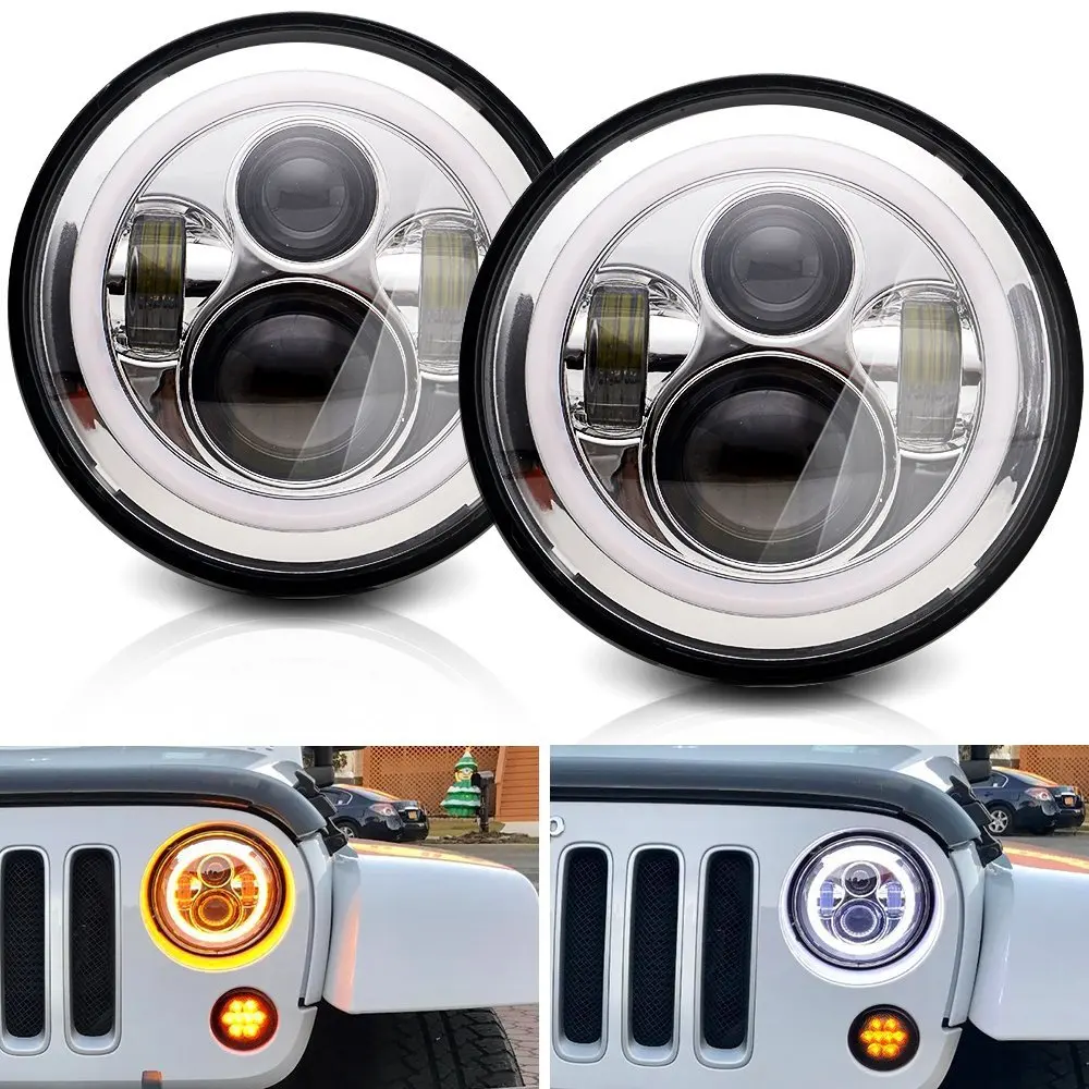 7 дюймовый круглый светодиодный фары Halo Ангельские глазки 1997 2018 для Jeep Wrangler JK JKU Lada