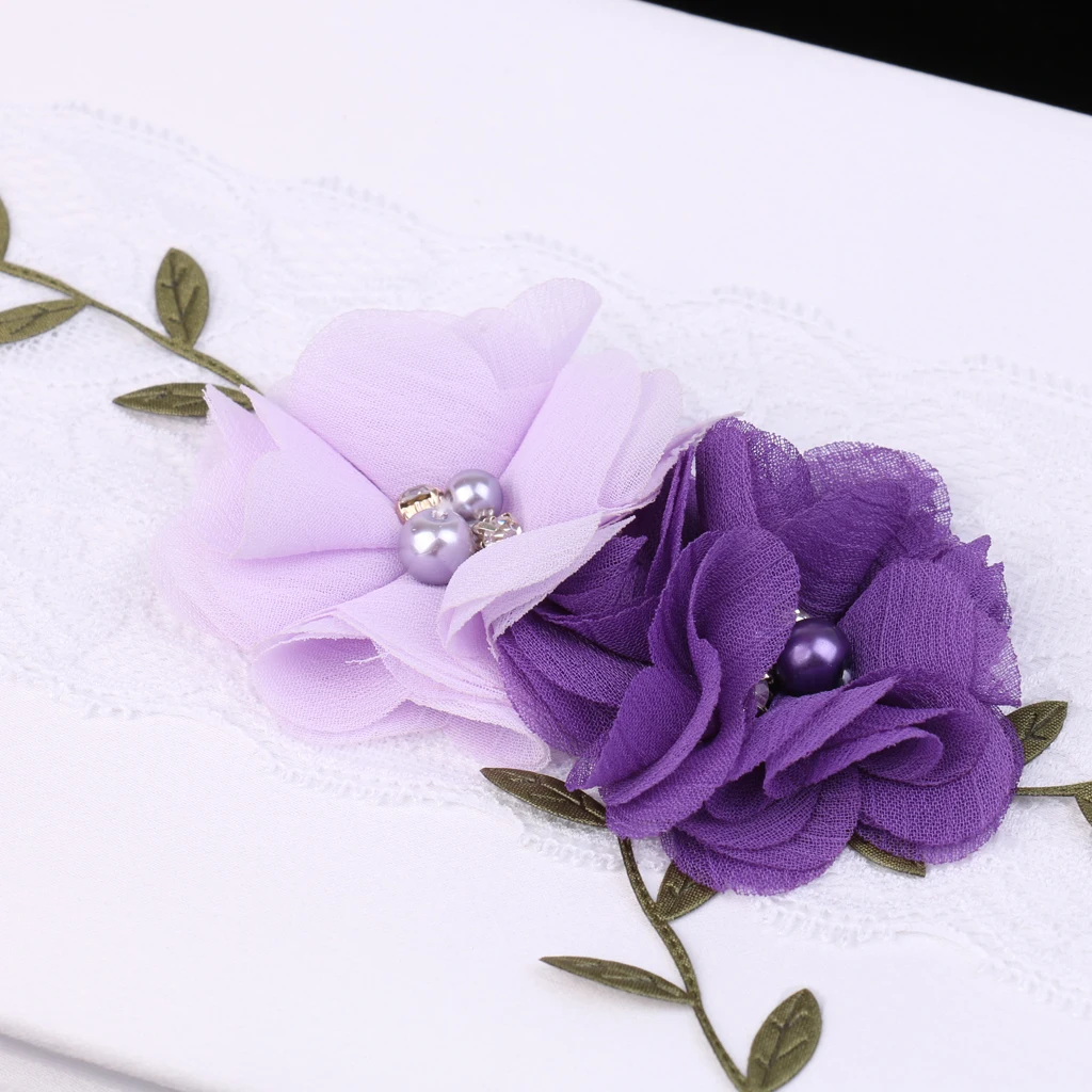 Wedding Guest Book White Lace Purple Flowers Guest Signing Book Party Decoration