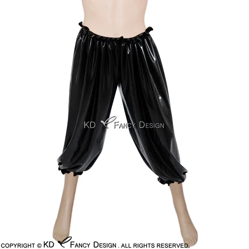 

Black Sexy Latex Pants With Elastic Band Bloomers Pantaloons With Frills Rubber Leggings Trousers Bottoms CK-0023