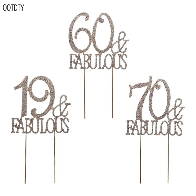 

Gold Glitter 19 60 70 & Fabulous Cake Topper Sign 19/60/70th Birthday Wedding Anniversary Party Decorations Supplies