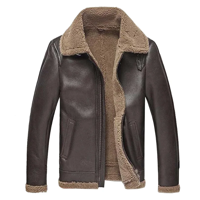 Mens Leather Jacket Men Shearling Jacket Sheepskin