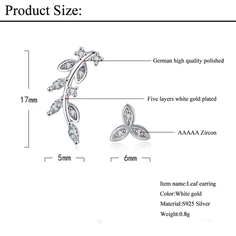 JYouHF, новинка, элегантные серьги в виде листьев для женщин и девочек, AAA, прозрачный циркон, 925 пробы, серебряные серьги-гвоздики, модные ювелирные изделия