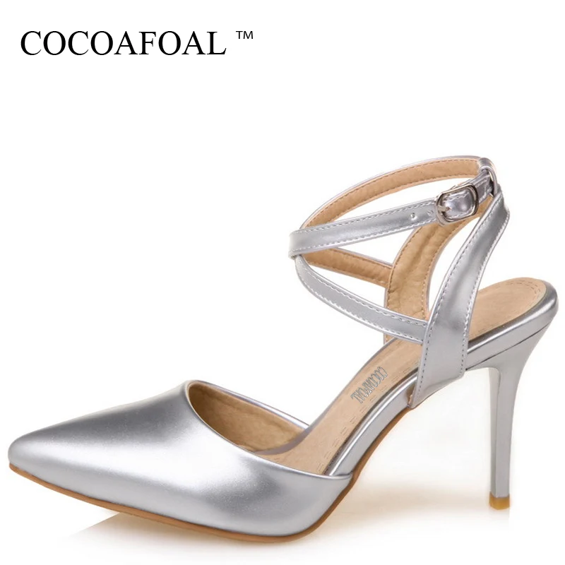 

COCOAFOAL Women Gold Heels Gladiator Sandals Big Size 33 43 48 Pointed To Heel Height Shoes Pink Black Silver Sexy Party Sandal