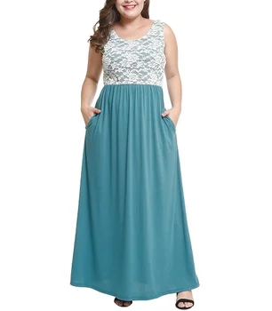 

Plus Size Dress summer fashion womenova casual vintage preppy style lace off the shoulder o neck sleeveless floor length nova