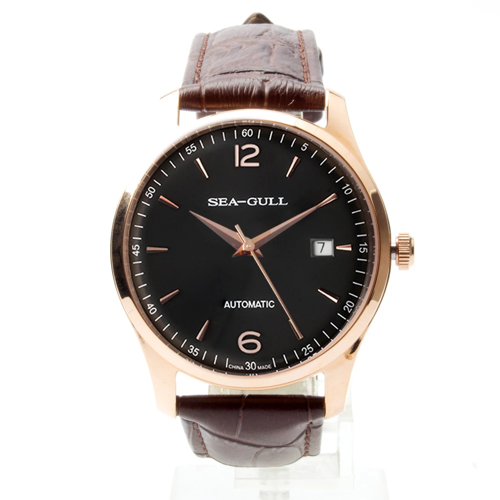 

Seagull Genuine Leather Band Gold Tone Black Dial Exhibition Back Automatic Men's Watch Sea-gull D519.438