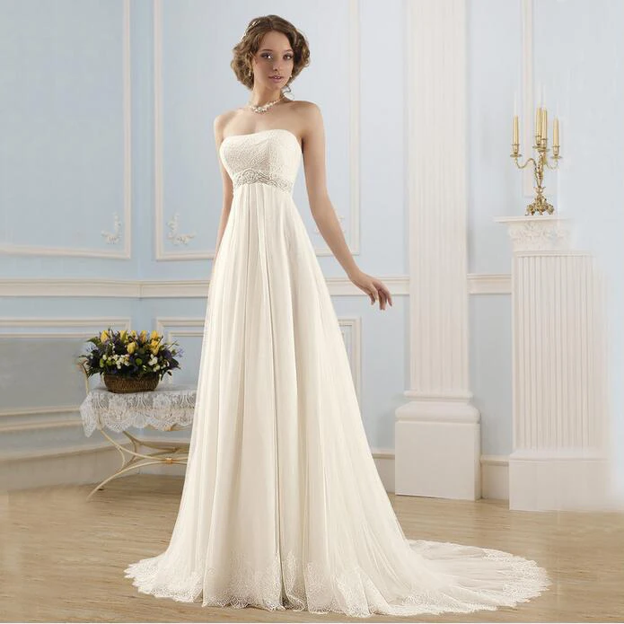 2017 Новые Акции Старинные Свадебные Платья Vestido Де Noiva Белый/Слоновая Кость Шифон