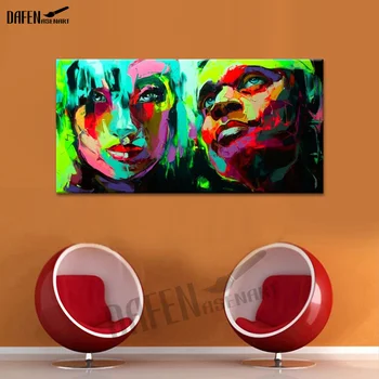 

Lover Couple Hand painted Oil Painting On Canvas Palette Knife Figure Painting for Modern Bar Dinning Room Wall Decor poster