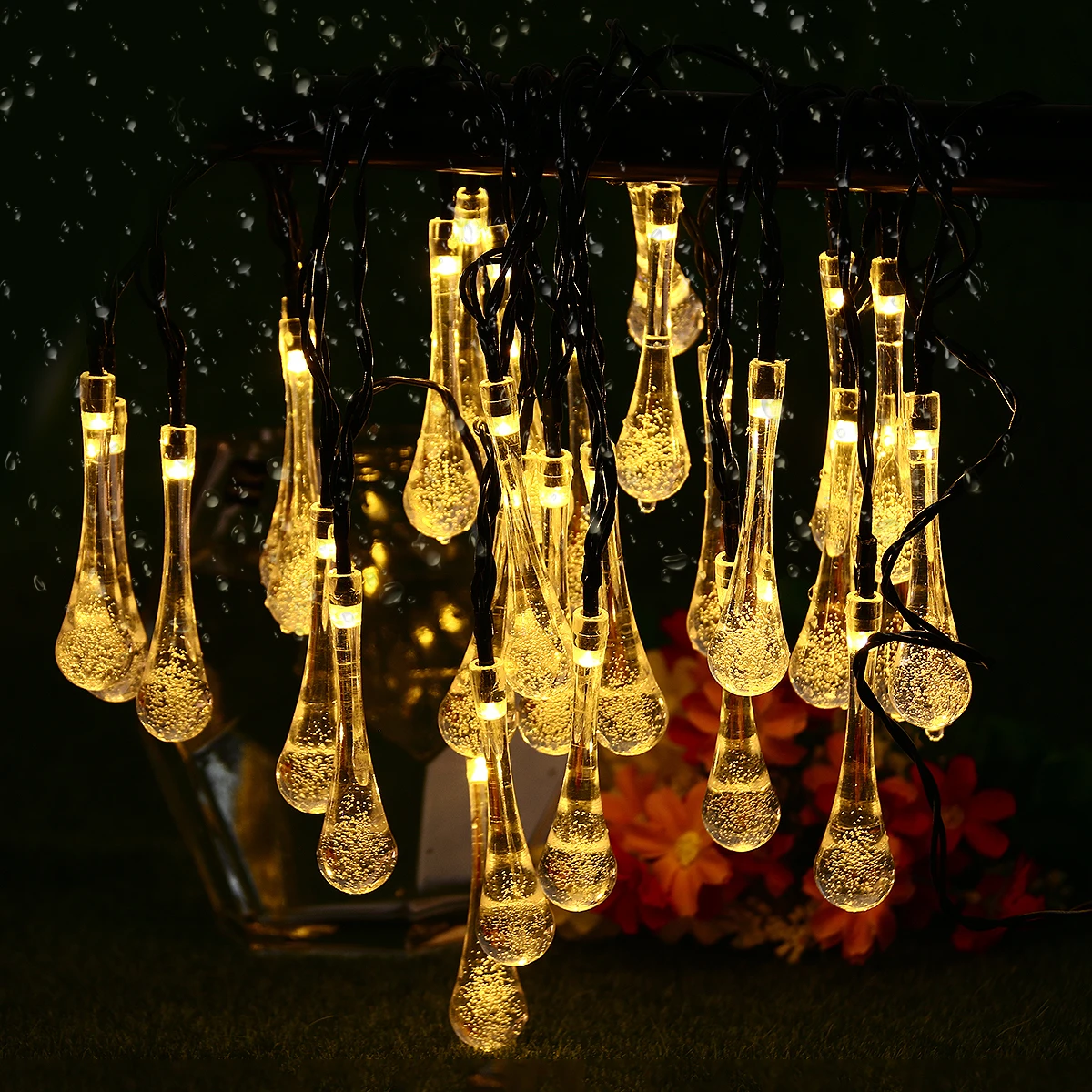 2 Style 6.5M 30LED Water Drop Solar String Light Christmas Fairy Garden