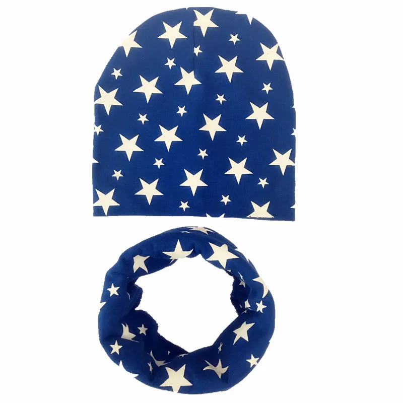 Хлопковый прошитый шарф со звездами, шапка для мальчиков и девочек, детские шапки, зимние теплые детские шапки, комплекты с воротником, модные шапки-унисекс - Цвет: borland  small star