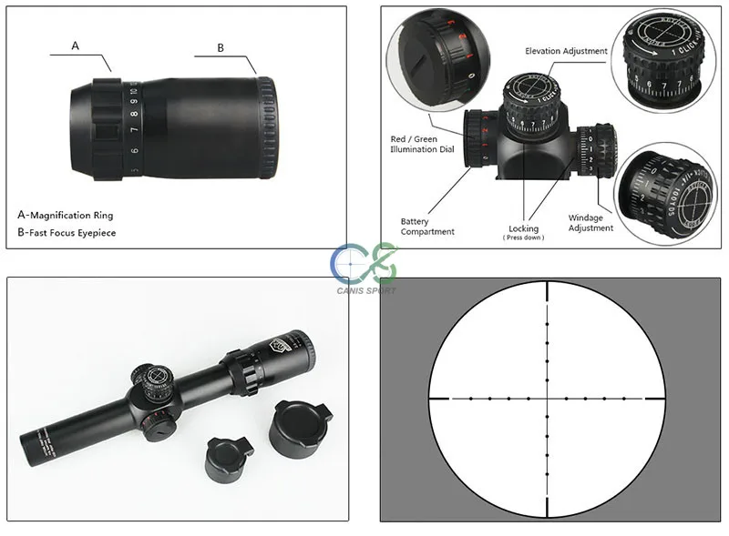 Escopo para Caça ao ar Escopo com 1x 2 tipo de Montagem Canis Latrans Rifle Dot Livre Gs1-0345 2.5-10x26 Red 10 High Quality Esporte e Lazer