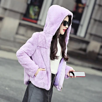 Online 2019 Herbst Winter Natur Rex Kaninchen Pelz Jacken Frauen Mit Kapuze Kurze Design Lange ärmeln Echt Pelz Mäntel Warme Pelz Oberbekleidung