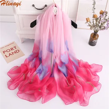 

Hlinayi Two-color gradient scarf spring and summer thin soft yarn sunscreen shawl elegant flower pattern scarf female
