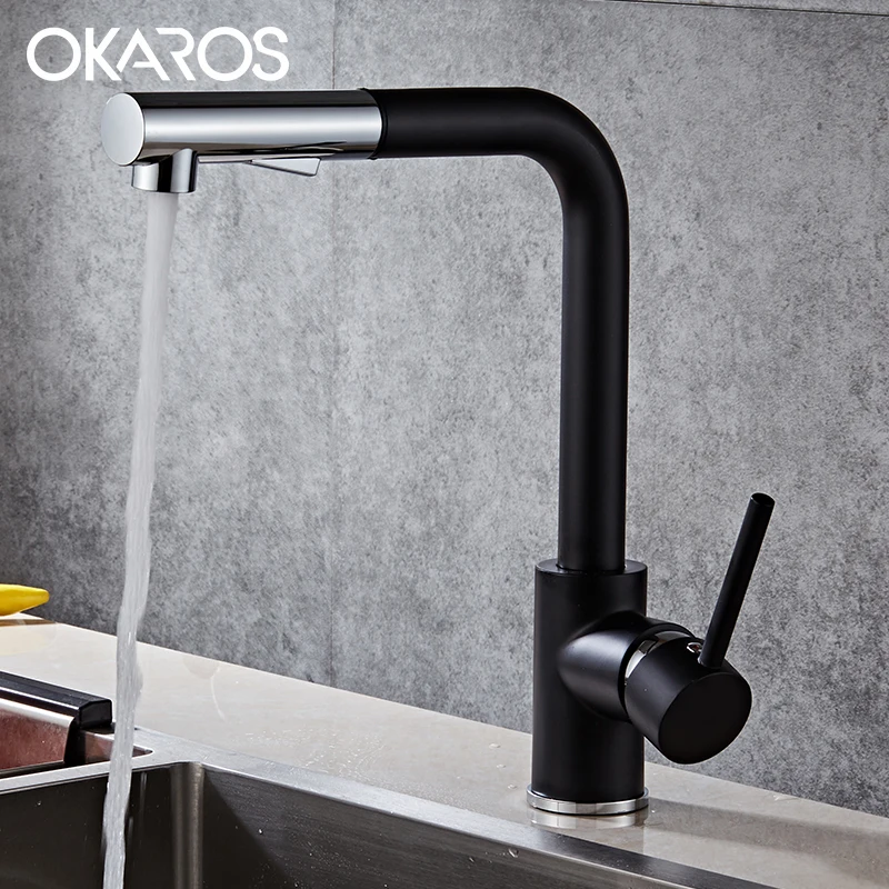  OKAROS Kitchen Swivel Romovable Faucet Silver Chrome Finished Pull Out Down Water Mixer Tap Modern  - 32826776533