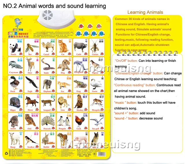 online shop education teaching chart bilingual touch animal sound teaching chart