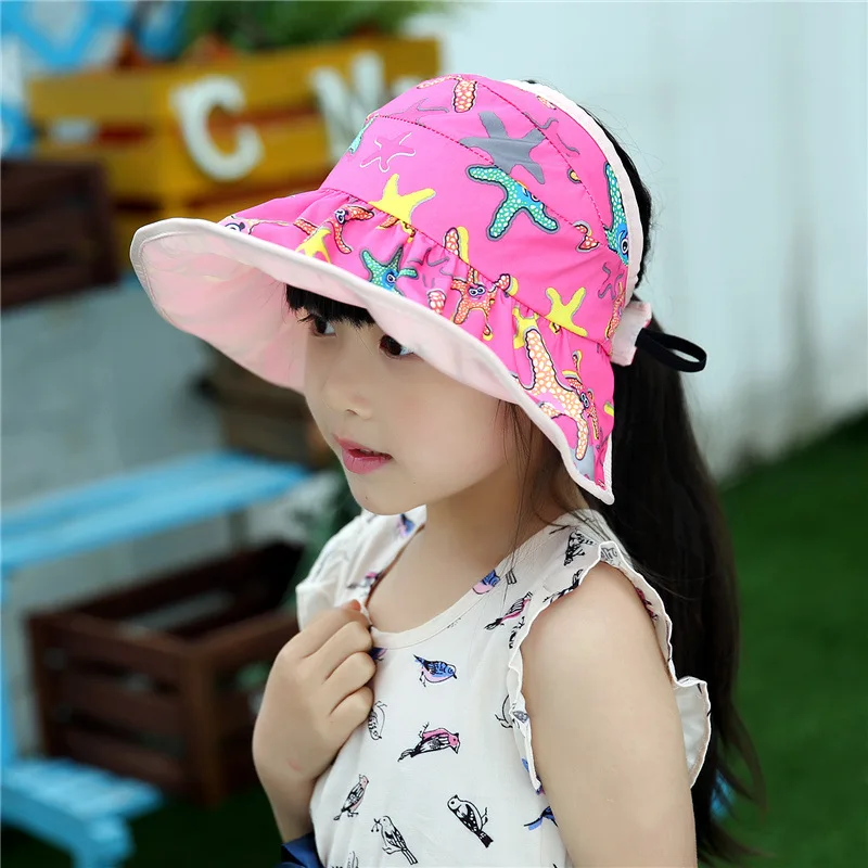 

Summer Wide Brim Beach Visor Cap for Children Boys Girls Fashion Cartoon Folding Visors Sunhat Sunshade Cap for Kids GH-619
