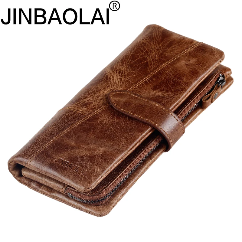 

JINBAOLAI male purse long wallet Genuine Leather Wallet Men Designer Brand Purse New Zipper Wallet men clutch bags dollar price