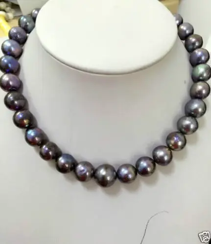 

HUGE 13-15MM SOUTH SEA GENUINE BLACK PEARL NECKLACE 925 silver clasp