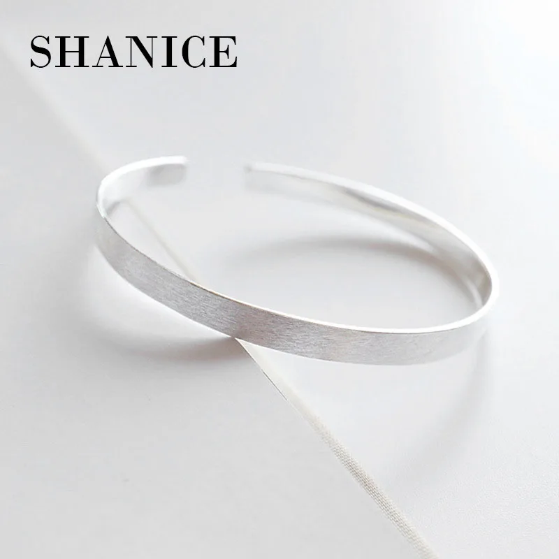 

SHANICE Authentic 925 Sterling Silver Bangle Bracelet Charm Simple 5mm Mirror Open Bangles Pave CZ Stoppers Bracelets Women J