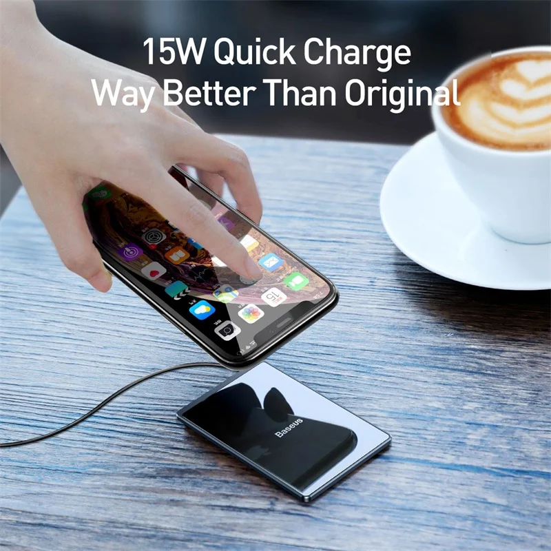 Беспроводное зарядное устройство Baseus 15 Вт Qi для iPhone 11 Pro Xs Max X ультра тонкий быстрый беспроводной зарядный коврик для samsung S10 S9