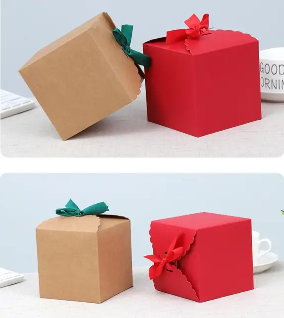11 11 11cm natural kraft paper gift box square cube red wedding