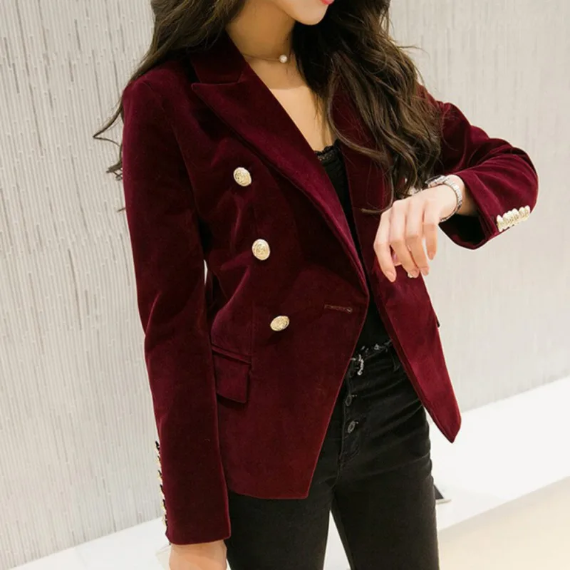 

M-2XL OL Formal Work Suit Jacket Blazers Women Autumn Velvet Blazer Slim Long Sleeve Ladies Blazers Full Size