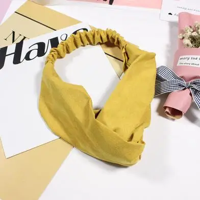 Модная однотонная мягкая эластичная повязка на голову с крестиком для женщин и девочек, аксессуары для волос в Корейском стиле, винтажные ободки для волос с орнаментом - Цвет: Yellow