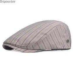 Ditpossible Новый хлопок Весна Casquette Шапки для мужчин винтажные полосатый плоская крышка береты, шапки женщины Gorras